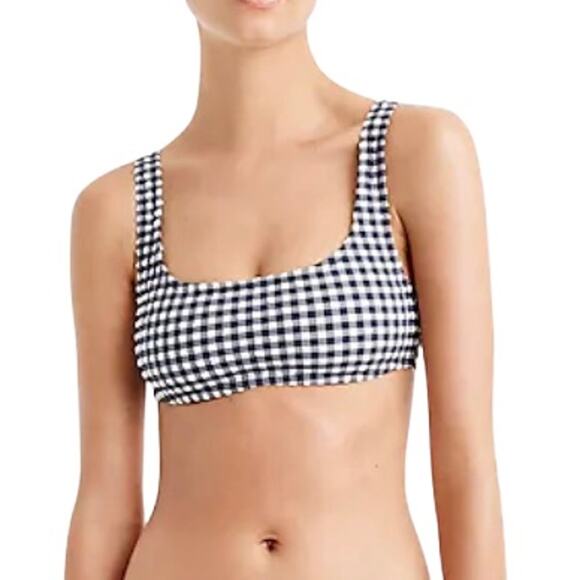 J.Crew Gingham Scoop Neck Bikini Top Navy Ivory 3X NEW - Picture 1 of 10